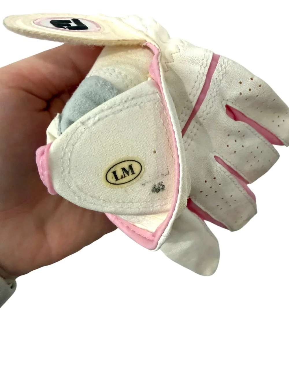 FootJoy Ladies Medium Left Hand White Pink Leather Golf Glove Breast Cancer